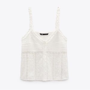 Zara Embroidered Top in Oyster White